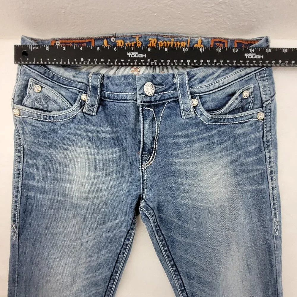 Rock Revival Jeans Women's 29 Blue Anja Boot 30x34.25" Stretch Worn Hems - Picture 8 of 16